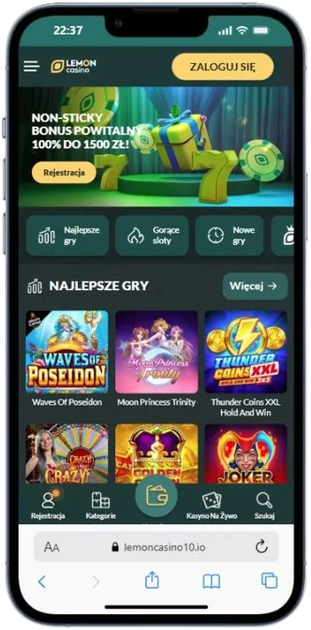 Lemon Casino — wygląd na telefonie