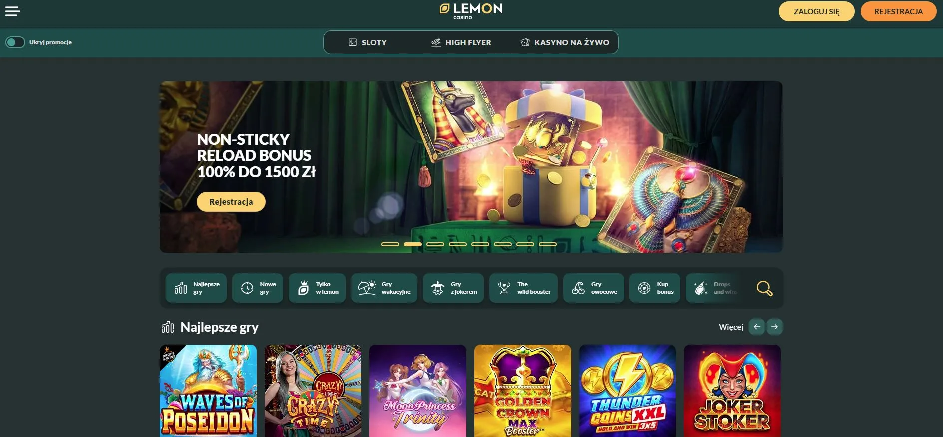 Lemon Casino - wygląd strony