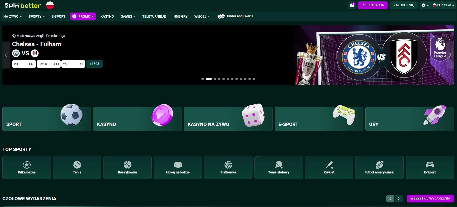 Spinbetter - wygląd strony