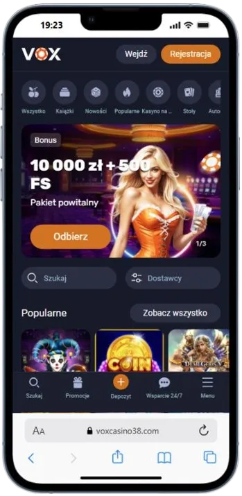 Vox Casino — wygląd na telefonie
