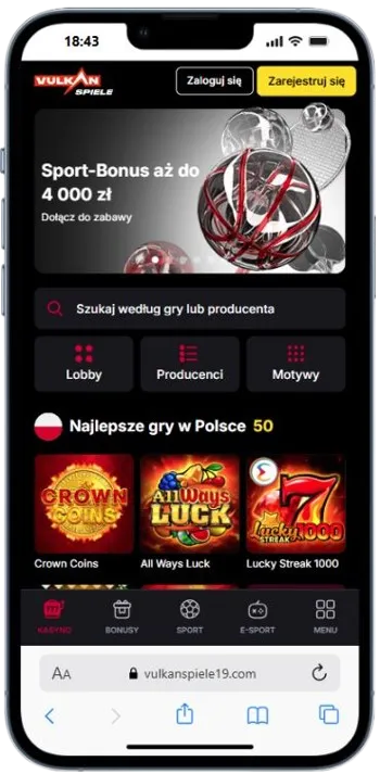 VulkanSpiele — wygląd na telefonie
