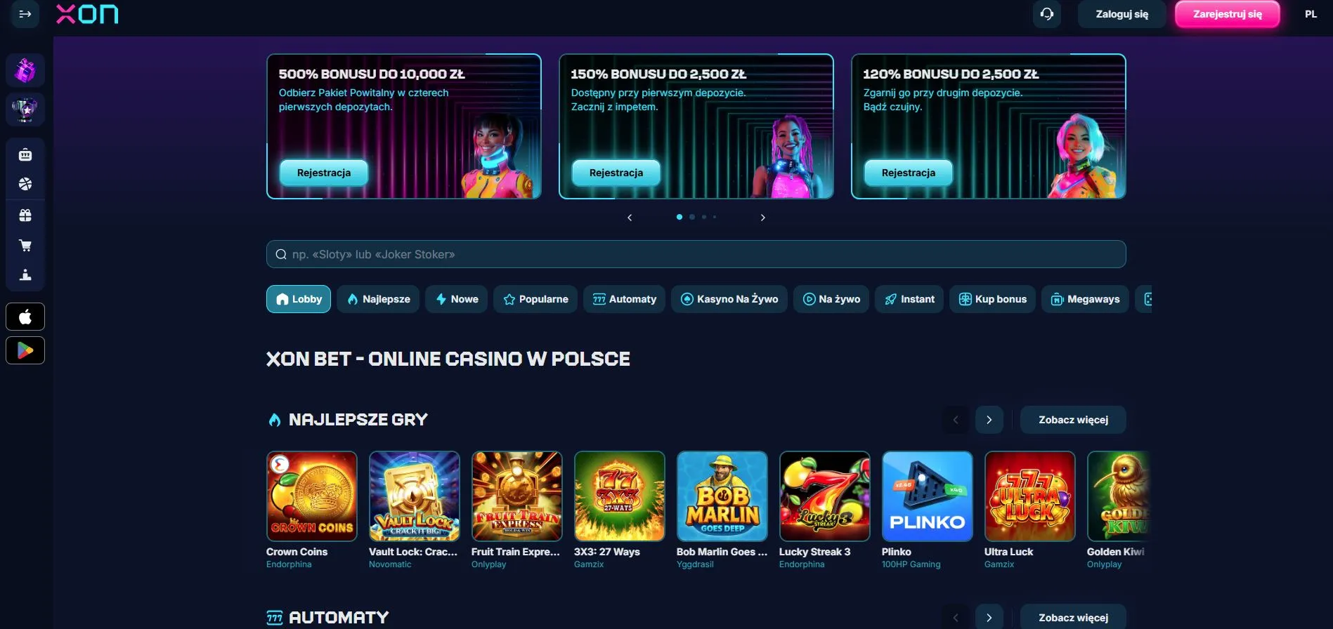 Xon.bet - wygląd strony